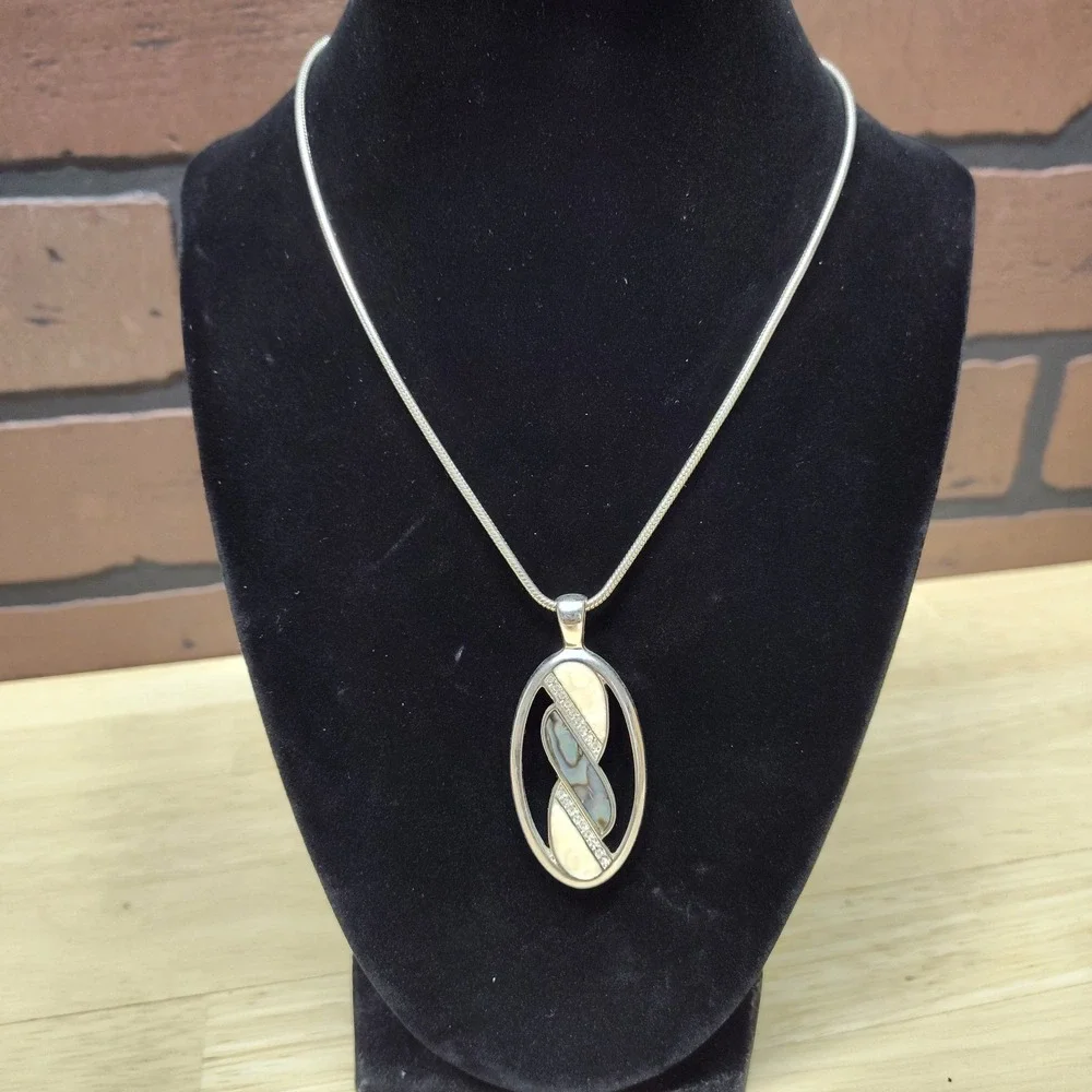 Lia Sophia Mother of Pearl asymmetrical oval abalone inlay white enamel sparkles